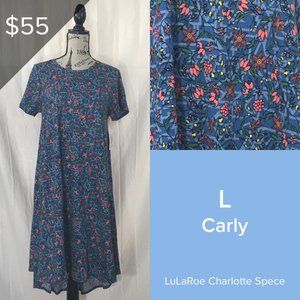 NWT L Blue Floral Lularoe Carly Dress
